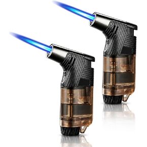 2 Pack Jet Flame Torch Lighter, Refillable Butane Lighter with Visible Fuel Window, Adjustable Windproof Flame Portable Torch Lighters for Men,Kitchen,Gifts Camping (Butane Not Included)-Brown in Saudi Arabia