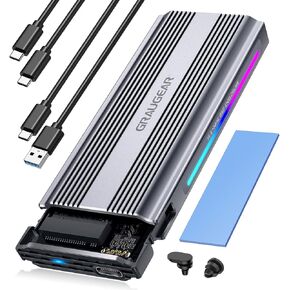 GRAUGEAR M.2 SSD Aluminium Enclosure, 10Gbps, NVMe & SATA, USB 3.2 Gen2, Supports 2280/2260/2242, Dynamic RGB Lighting, Heatsink, Tool-Free in Kuwait