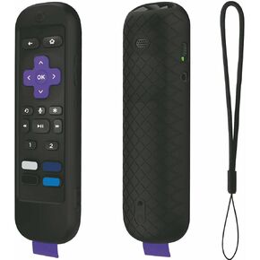 حافظة USTIYA للتحكم عن بعد لجهاز Roku TV Ultra 2022 /Voice Remote Pro/Streaming Stick 4K+/Streambar Pro Funda Remote Solar Charging، غطاء واقٍ من السيليكون، حبل معلق (أسود) in Kuwait