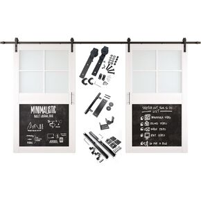 White 36x80 Half Frosted Glass Cross Design with Chalkboard Finished Unassembled Double SlidingBarn Door with Non-Bypass Installation Hardware Kit (Interior Use Only) in Saudi Arabia