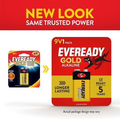 Eveready Gold Alkaline 9V Batteries, 1 Pack of 9 Volt Batteries in Saudi Arabia