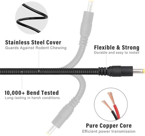 KSK 59 Inch Chew-Proof Trail Camera Power Cable, Stainless Steel Armored 5.5 x 2.1mm to 4.0 x 1.7mm DC Cord, Compatible with Tactacam Solar Panel and Reveal Cameras,2PC in Saudi Arabia