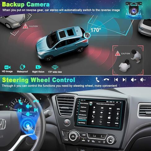 راديو سيارة 4G+64G لسيارة Honda Civic 2013-2017 (الإصدار الأمريكي فقط) مع Carpaly اللاسلكي وAndroid Auto، ستيريو سيارة بشاشة تعمل باللمس IPS مقاس 9 بوصة مع نظام ملاحة GPS/بلوتوث 5.2/FM/كاميرا احتياطية/WiFi/SWC/HiFi in Saudi Arabia