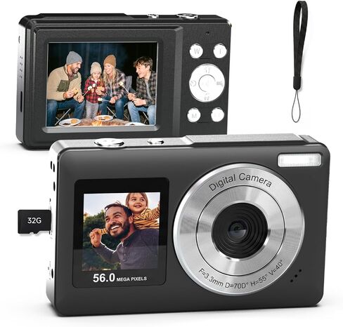 Digital Camera,56MP Dual-Screen Point and Shoot Camera with Auto Focus,Smile Capture,Anti-Shake,16X Zoom,32GB SD Card Travel Camera Gift for Boys Girls Teens in Saudi Arabia