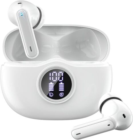 Wireless Earbuds Bluetooth 5.4 Headphones, Noise Cancelling Mic Ear Buds with 50H Playback, LED Digital Display, IPX7 Waterproof Earphones (Pure White) in Saudi Arabia