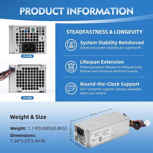 AC260EBS-00 PCL009 260W Power Supply Compatible with Dell OptiPlex 3900MT 3901MT 3990MT 3991MT 3000MT 7000MT 5000MT,Dell Inspiron 3910 3710, Vostro 3690 3710 3910 T3660 XPS 8950 5FK7C 7JGJF in Saudi Arabia
