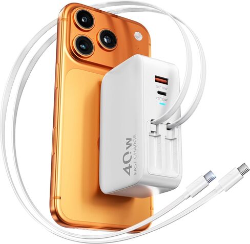 4 in 1 Retractable Wall Charger for iPhone 18,Retractable Phone Charger Wall Plug,Travel Essentials Retractable Charger for iPhone 18 Pro Max/18 Pro/17/16/15/14/13/12,Galaxy S26,Pixel 10,iPad in Kuwait