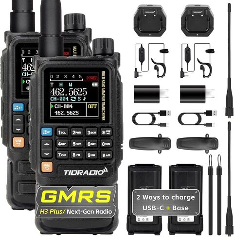 راديو محمول من TIDRADIO TD-H3 Plus GMRS، برمجة التطبيقات، جهاز اتصال لاسلكي طويل المدى مع سماعة أذن، بطارية 2500 مللي أمبير قابلة لإعادة الشحن في اتجاهين - عبوتان باللون الأخضر in Kuwait