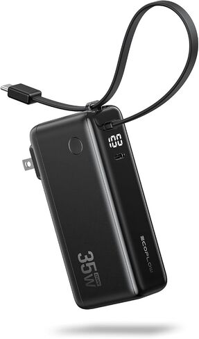 EF ECOFLOW Rapid 3-in-1 Portable Charger, 10,000mAh Power Bank with Built-in USB-C Cable and Foldable Wall Plug, 30W Max Battery Pack, Travel Essentials for iPhone 17/16/15 Series, Galaxy, MacBook in Kuwait