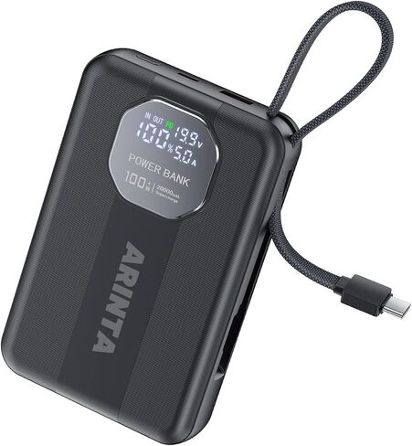 Portable Charger 100W Laptop Power Bank 20000mAh with Built-in USB-C Cable, USB-C Input/Output Battery Pack for Laptops, MacBook, Smartphones, Tablets (Black) in Kuwait