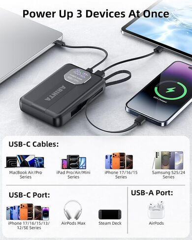 Portable Charger 100W Laptop Power Bank 20000mAh with Built-in USB-C Cable, USB-C Input/Output Battery Pack for Laptops, MacBook, Smartphones, Tablets (Black) in Kuwait