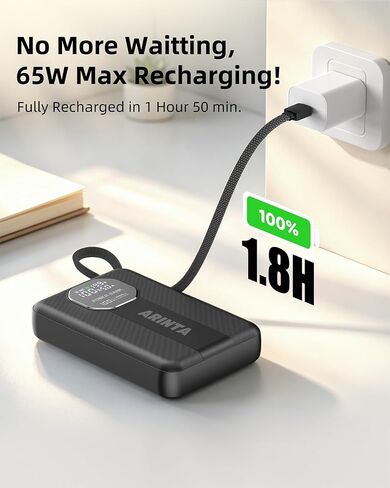 Portable Charger 100W Laptop Power Bank 20000mAh with Built-in USB-C Cable, USB-C Input/Output Battery Pack for Laptops, MacBook, Smartphones, Tablets (Black) in Kuwait