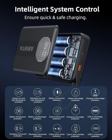 Portable Charger 100W Laptop Power Bank 20000mAh with Built-in USB-C Cable, USB-C Input/Output Battery Pack for Laptops, MacBook, Smartphones, Tablets (Black) in Kuwait