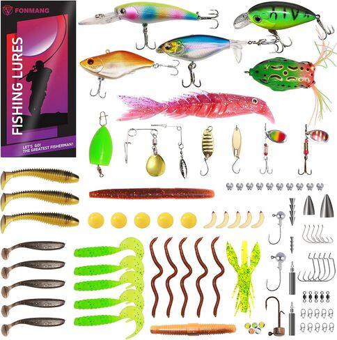 FONMANG Fishing Lures - Fishing Tackle kit with Fishing Spoons, Swim Bait, Jerk baits, Lure & Fishing Accessories, Bass Fishing Kit Also for Trout, Bluegill, Small Fishing Tackle Box for Freshwater in Kuwait