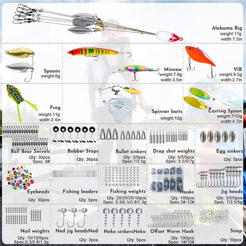 FONMANG Fishing Tackle Kit, Professional Large Tackle Box with Tackle Included, 621pcs Bass Fishing Kit with 15+ Fishing Rigs, 12 Types of Soft Baits, 9 Types of Hard Lures and Multiple Accessories in Kuwait