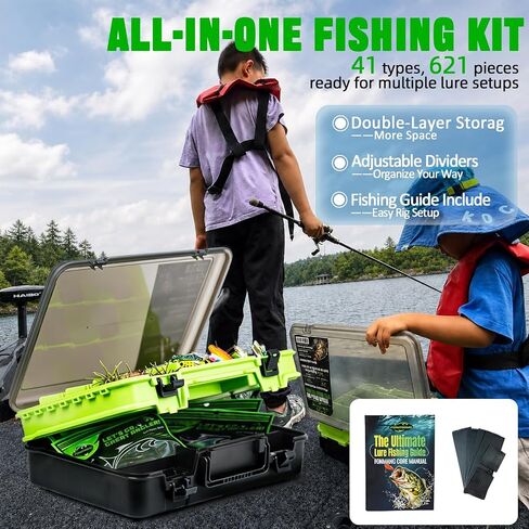 FONMANG Fishing Tackle Kit, Professional Large Tackle Box with Tackle Included, 621pcs Bass Fishing Kit with 15+ Fishing Rigs, 12 Types of Soft Baits, 9 Types of Hard Lures and Multiple Accessories in Kuwait