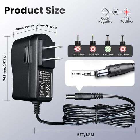 UL Listed 6V 2A AC DC Power Supply Adapter 6 ft Replacement Backup Cord for Elliptical Bike, Auto Trash Can, Animatronics, BP Monitor, Trail Cam, Digital Picture Frame in Saudi Arabia