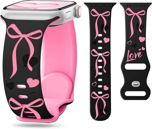 Ribbon Engraved Band for Apple Watch Bands 40mm 41mm 42mm(S10/11) 38mm iWatch Bands Series 11 10 9 8 7 SE 6 5 4 3 for Women, Breast Cancer Awareness Soft Silicone Strap-Pink in Saudi Arabia