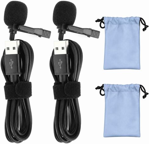 2PCS Mini USB Lavalier Microphone, Omnidirectional Clip-On Lapel Mic with 59 in Cable for Interview Recording in Saudi Arabia