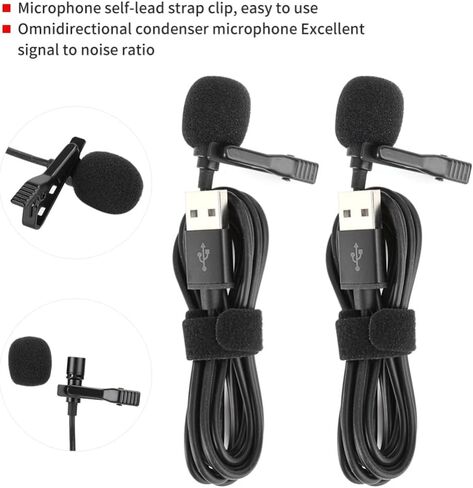 2PCS Mini USB Lavalier Microphone, Omnidirectional Clip-On Lapel Mic with 59 in Cable for Interview Recording in Saudi Arabia