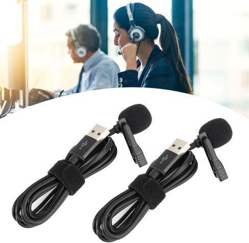 2PCS Mini USB Lavalier Microphone, Omnidirectional Clip-On Lapel Mic with 59 in Cable for Interview Recording in Saudi Arabia