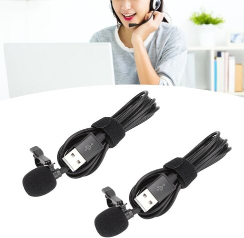 2PCS Mini USB Lavalier Microphone, Omnidirectional Clip-On Lapel Mic with 59 in Cable for Interview Recording in Saudi Arabia