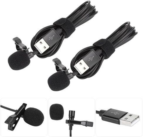 2PCS Mini USB Lavalier Microphone, Omnidirectional Clip-On Lapel Mic with 59 in Cable for Interview Recording in Saudi Arabia
