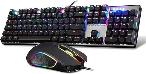 Wired Gaming Mechanical Keyboard and Mouse Combo Blue 104 Keys with Colourful Backlit for Office Typewriter Keypad (Colour: Black) in Saudi Arabia