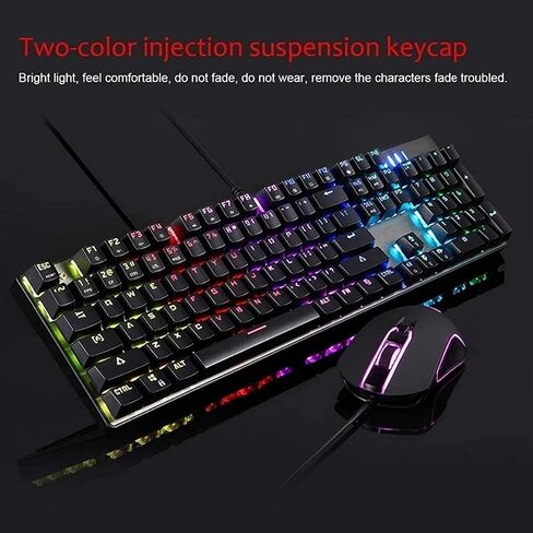Wired Gaming Mechanical Keyboard and Mouse Combo Blue 104 Keys with Colourful Backlit for Office Typewriter Keypad (Colour: Black) in Saudi Arabia