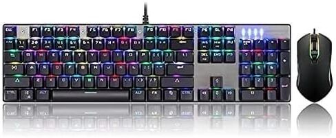 Wired Gaming Mechanical Keyboard and Mouse Combo Blue 104 Keys with Colourful Backlit for Office Typewriter Keypad (Colour: Black) in Saudi Arabia