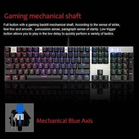 Wired Gaming Mechanical Keyboard and Mouse Combo Blue 104 Keys with Colourful Backlit for Office Typewriter Keypad (Colour: Black) in Saudi Arabia