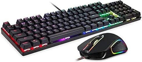Wired Gaming Mechanical Keyboard and Mouse Combo Blue 104 Keys with Colourful Backlit for Office Typewriter Keypad (Colour: Black) in Saudi Arabia