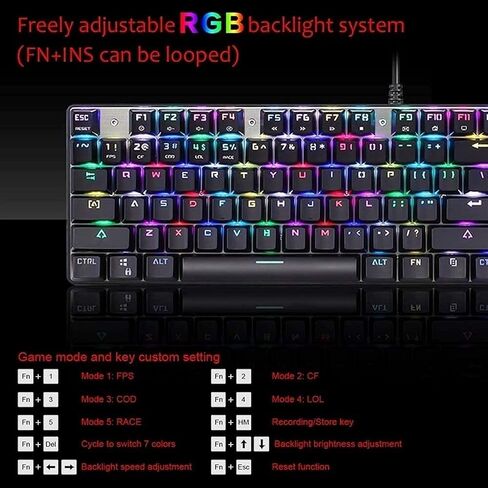 Wired Gaming Mechanical Keyboard and Mouse Combo Blue 104 Keys with Colourful Backlit for Office Typewriter Keypad (Colour: Black) in Saudi Arabia