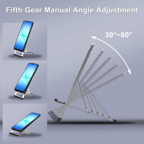 DEERLAMN Adjustable Cell Phone Holder Desktop, Aluminum Alloy Foldable and Portable Ultra-Thin Lightweight Metal Stand Holder for Phone/Tablet, Silver in Kuwait