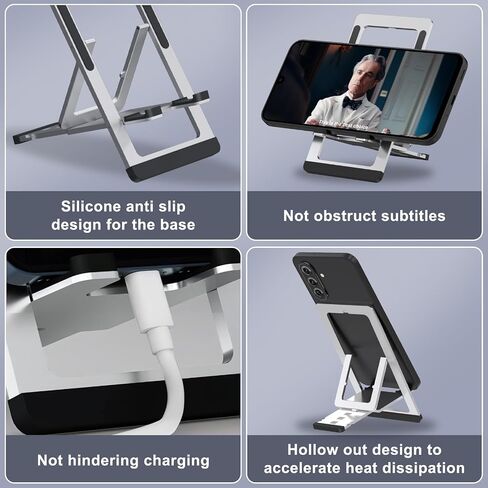 DEERLAMN Adjustable Cell Phone Holder Desktop, Aluminum Alloy Foldable and Portable Ultra-Thin Lightweight Metal Stand Holder for Phone/Tablet, Silver in Kuwait