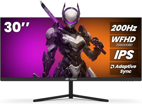 CRUA 30-inch Gaming Monitor 200HZ, 21:9 WFHD(2560X1080P) Ultrawide Computer Monitor, IPS Screen,120% sRGB, PIP/PBP, HDMI 2.0 & Displayport 1.4,Support FreeSync,Wall Mountable/Tilt Adjustable- Black in Kuwait