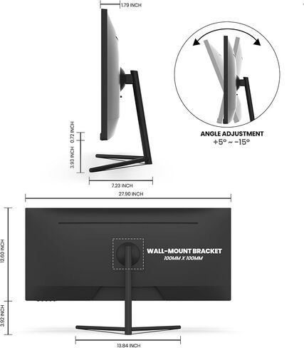 CRUA 30-inch Gaming Monitor 200HZ, 21:9 WFHD(2560X1080P) Ultrawide Computer Monitor, IPS Screen,120% sRGB, PIP/PBP, HDMI 2.0 & Displayport 1.4,Support FreeSync,Wall Mountable/Tilt Adjustable- Black in Kuwait