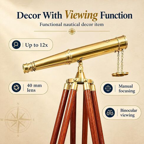 62" Floor Standing Binoculars, Solid Brass, Wood Tripod Stand in Saudi Arabia