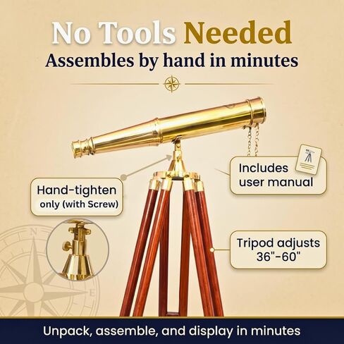 62" Floor Standing Binoculars, Solid Brass, Wood Tripod Stand in Saudi Arabia