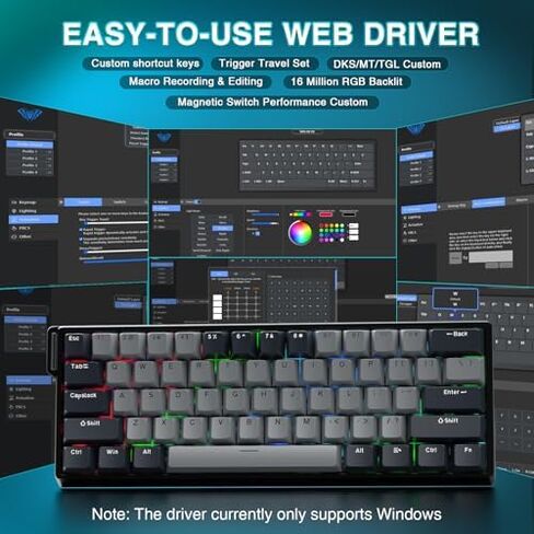 Aula WIN60 HE Pro- 60% Mechanical Gaming Keyboard Wired, Hall Effect Magnetic Switch Keyboard+SM802 Wireless Gaming Mouse,24,000 DPI Max,Lightweight Computer Mouse for Laptop/PC in Kuwait