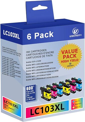 LC103XL Compatible Ink Cartridges Replacement for Brother LC103 LC101 – High Yield Color Ink Works with Brother MFC-J870DW, J6920DW, J6520DW, J450DW Printers (2 Cyan, 2 Magenta, 2 Yellow) in Saudi Arabia