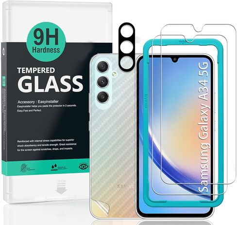 Ibywind Screen Protector for Samsung Galaxy A34 5G(6.6") 2 Pack+1 Pack Camera Len Protector+1 Back Film,9H Tempered Glass,HD Clear,Scratch Resistant,Bubble Free,Easy Install,Fingerprint Compatible in Saudi Arabia
