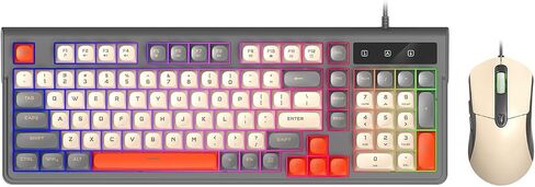 Gaming Keyboard and Mouse, Three Color Collision 98 Key USB Wired Computer Keyboard, 7200DPI Mouse for PC Office, Ergonomic Mechanical Feeling (Beige Set) in Saudi Arabia