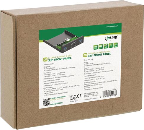 Inline 3.5 Inch Front Panel with 2 x USB-A 3.2 Gen2 and 2 x USB-C 3.2 Gen2, 10 Gb/s, Metal Housing for Desktop PC, Installation Panel, 33456C in Saudi Arabia