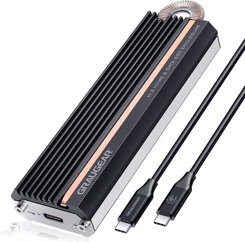 GRAUGEAR 20Gbps Enclosure for M.2 NVMe & SATA SSD, USB3.2 Gen2x2 20Gbps, Supports M.2 2280/2260/2242/2230, Heatpipe Cooling, Silent in Kuwait