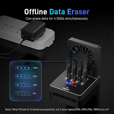 FIDECO M.2 NVMe Cloner and Data Eraser, 4-Bay SSD Cloner Dock with Foldable Cooling Fan in Saudi Arabia