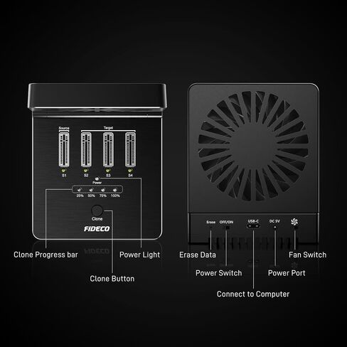 FIDECO M.2 NVMe Cloner and Data Eraser, 4-Bay SSD Cloner Dock with Foldable Cooling Fan in Saudi Arabia