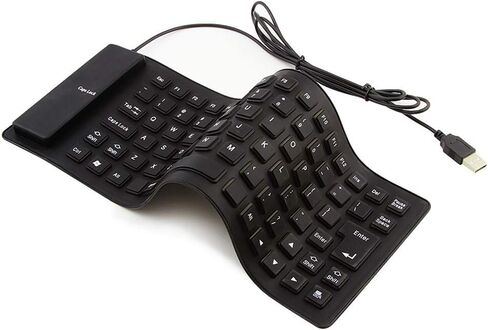 Foldable Silicone Keyboard, USB Wired 85 Keys Waterproof Rollup Silent Typing Soft Touch Keyboard for PC Notebook Laptop(Black) in Kuwait