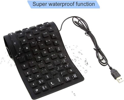 Foldable Silicone Keyboard, USB Wired 85 Keys Waterproof Rollup Silent Typing Soft Touch Keyboard for PC Notebook Laptop(Black) in Kuwait
