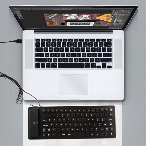 Foldable Silicone Keyboard, USB Wired 85 Keys Waterproof Rollup Silent Typing Soft Touch Keyboard for PC Notebook Laptop(Black) in Kuwait